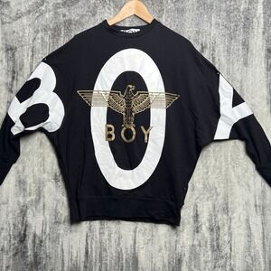 Y2K Boy London Designer Sweatshirt XS/S Eagle Print Crew Neck Long Sleeve Black